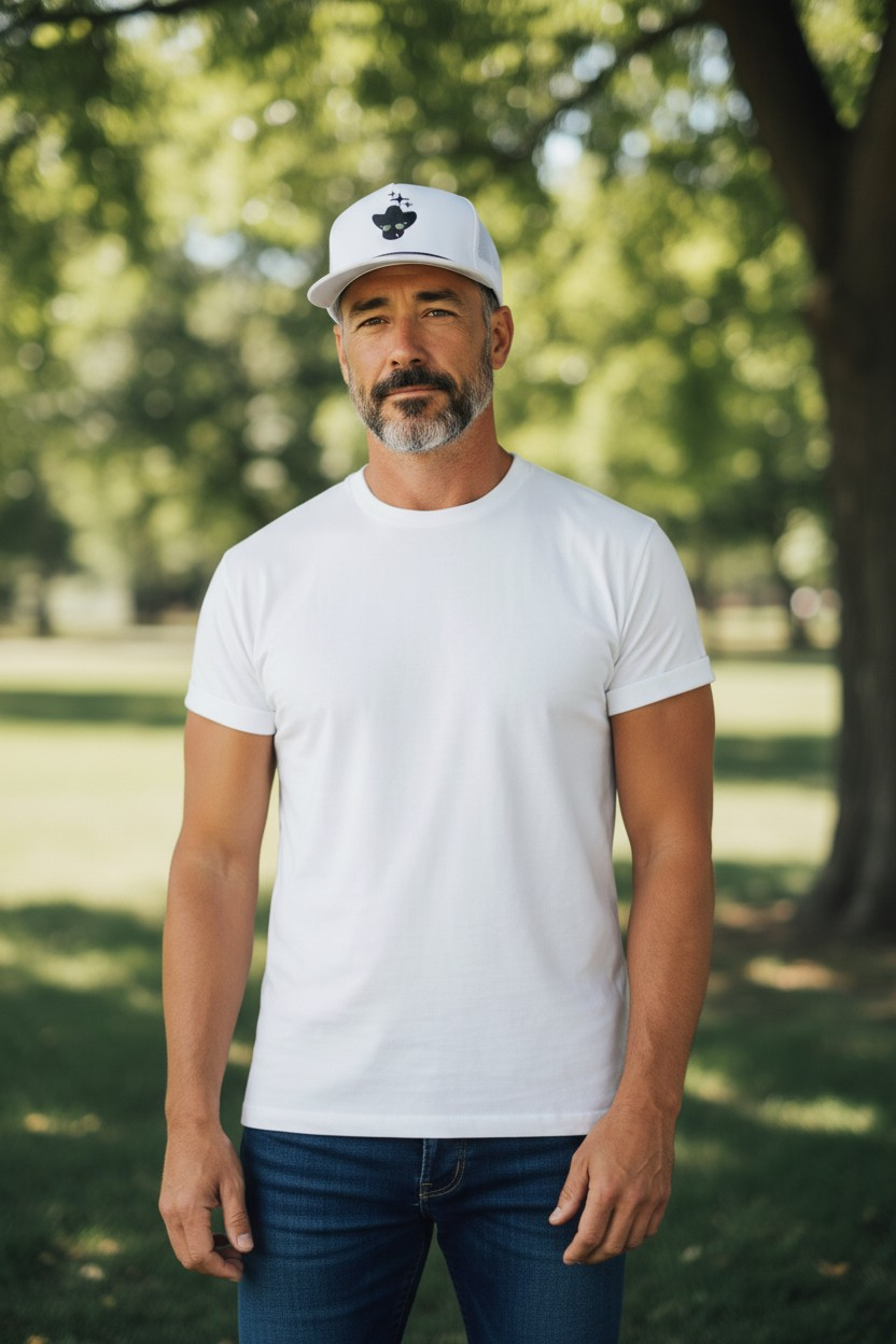 White Cap With Black Icon